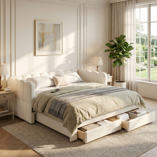HOMAIRE Beige Linen Upholstered Daybed 90x190cm 2