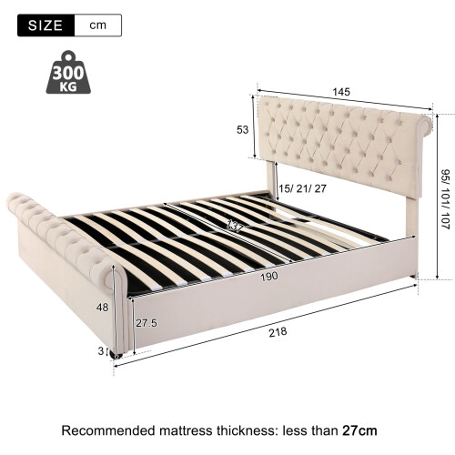 HOMAIRE Velvet Upholstered Double Bed Beige 1