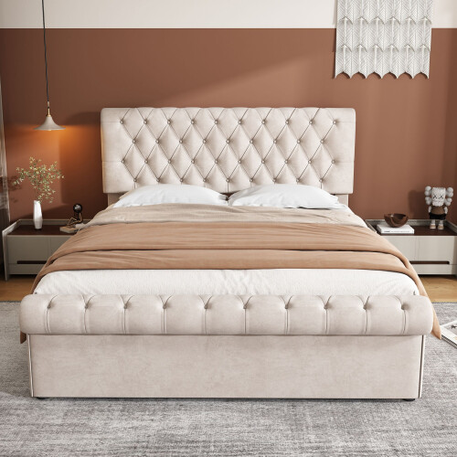HOMAIRE Velvet Upholstered Double Bed Beige 2