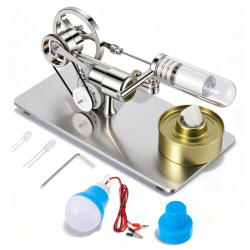 Low Temp Stirling Engine, DIY Motor Model Kit, Heat Powered Engine with Metal Construction, Educational Science Experiment Model for Students & Adults