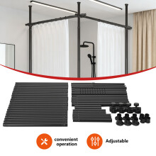 Barre de rideau pour séparation de pièce, Noir, Acier au carbone, Réglable 110-300 cm x 70-175 cm