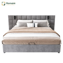 HOMAIRE King Size Upholstered Bed Grey Velvet