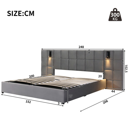 HOMAIRE King Size Upholstered Bed Grey Velvet 1
