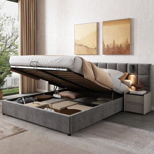 HOMAIRE Grey Velvet Upholstered Double Bed 4ft6 2