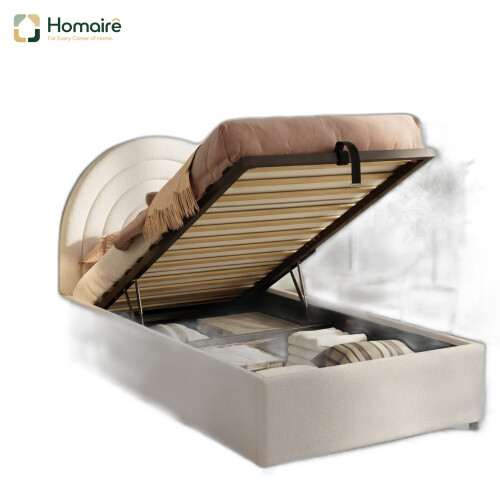 HOMAIRE Beige Boucle Upholstered Single Bed