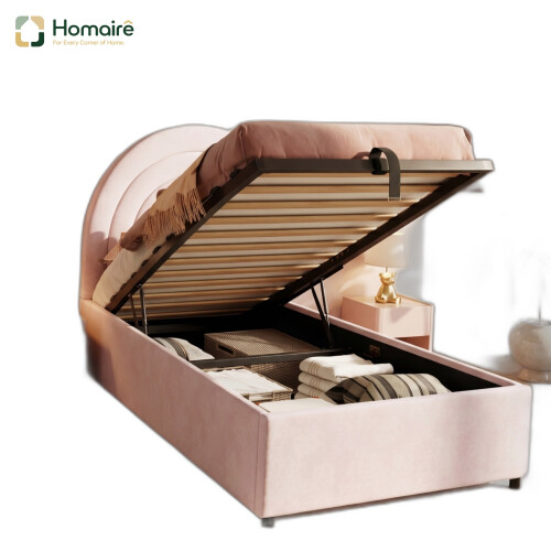 HOMAIRE Pink Velvet Upholstered Single Bed