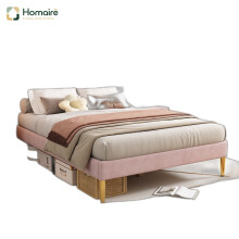HOMAIRE Pink Velvet Double Bed with Adjustable