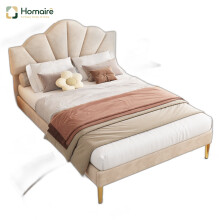 HOMAIRE Velvet Double Bed Beige with Iron Legs