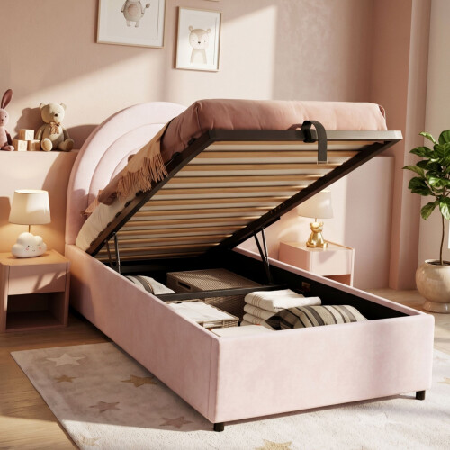 HOMAIRE Pink Velvet Upholstered Single Bed 1