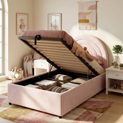 HOMAIRE Pink Velvet Upholstered Single Bed 2
