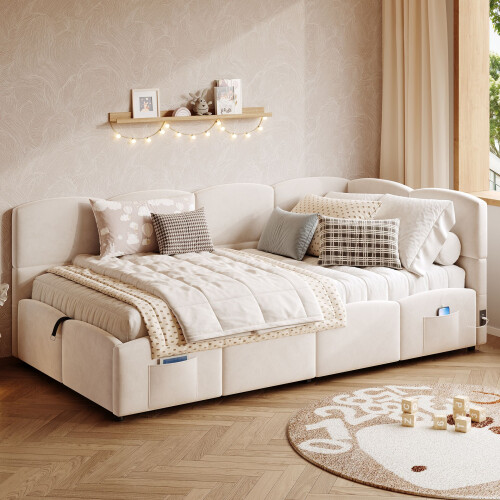 HOMAIRE Velvet Sofa Bed 90x190cm Beige 1
