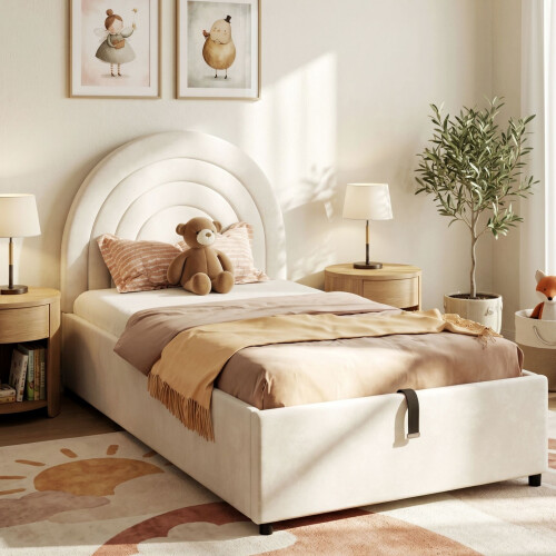 HOMAIRE Beige Velvet Upholstered Single Bed 1