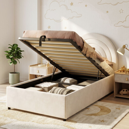 HOMAIRE Beige Velvet Upholstered Single Bed 2