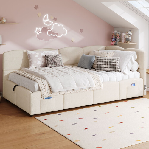 HOMAIRE Beige Upholstered Sofa Bed 90x190cm 1