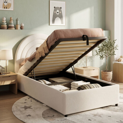HOMAIRE Beige Boucle Upholstered Single Bed 1