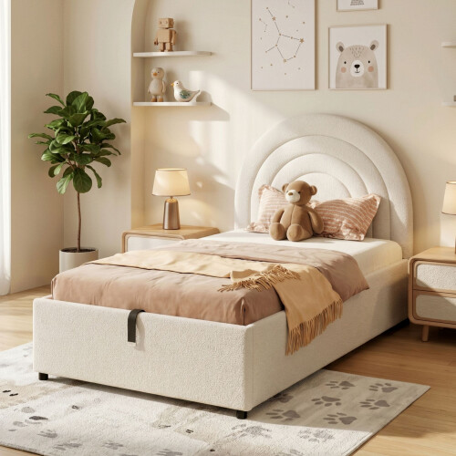 HOMAIRE Beige Boucle Upholstered Single Bed 2