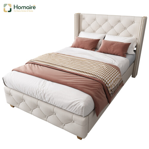 HOMAIRE Beige Linen Upholstered Single Bed 3ft