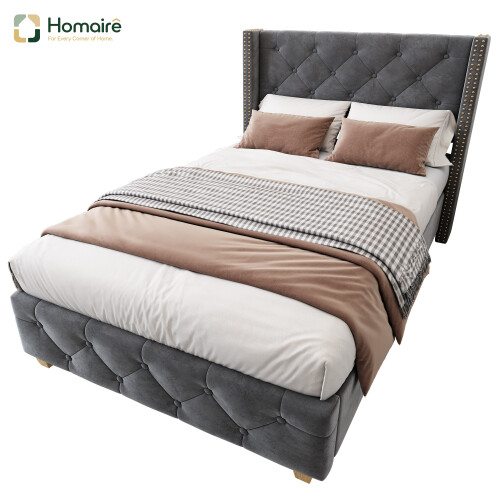 HOMAIRE Grey Velvet Single Upholstered Bed 3ft