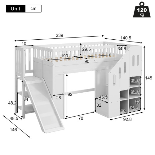HOMAIRE Kids Bunk Bed 90x190cm White Pine 1