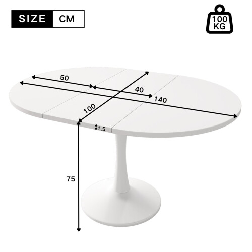 HOMAIRE Extendable Round Dining Table White 1