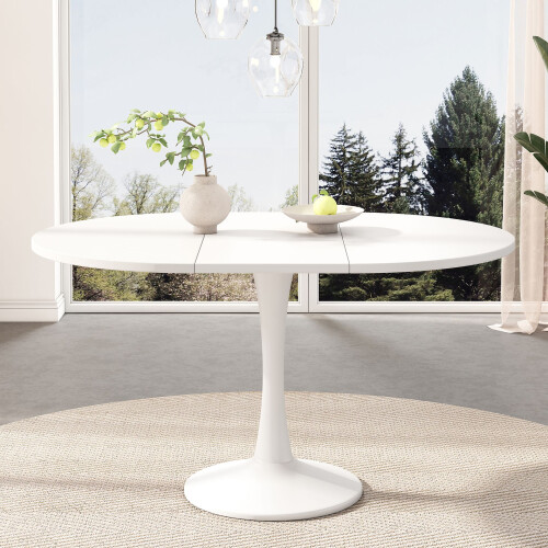 HOMAIRE Extendable Round Dining Table White 2