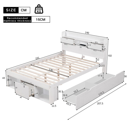 HOMAIRE White Double Bed with USB & Storage 1