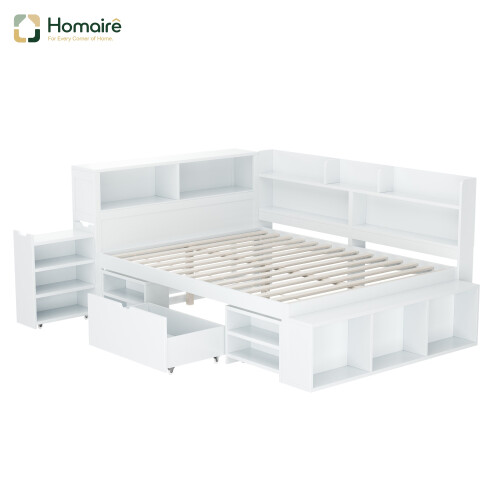 HOMAIRE Children's Double Bed with Storage White