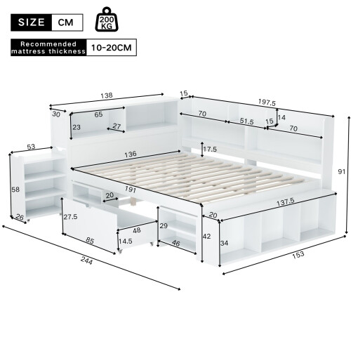 HOMAIRE Children's Double Bed with Storage White 1