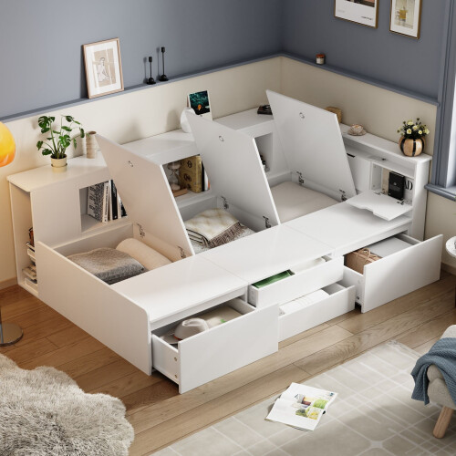 HOMAIRE Children's Single Bed with Storage White 2