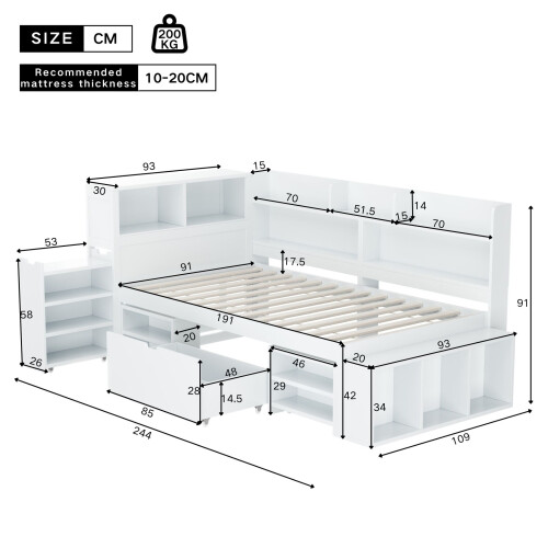 HOMAIRE Children's Single Bed 90x190cm White 1