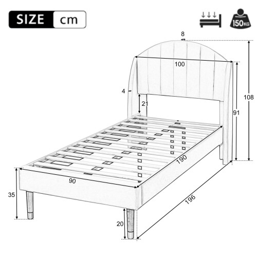 HOMAIRE Single Velvet Upholstered Bed Beige 1