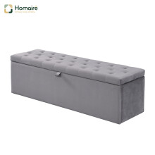 HOMAIRE Grey Velvet Double Bed with Storage