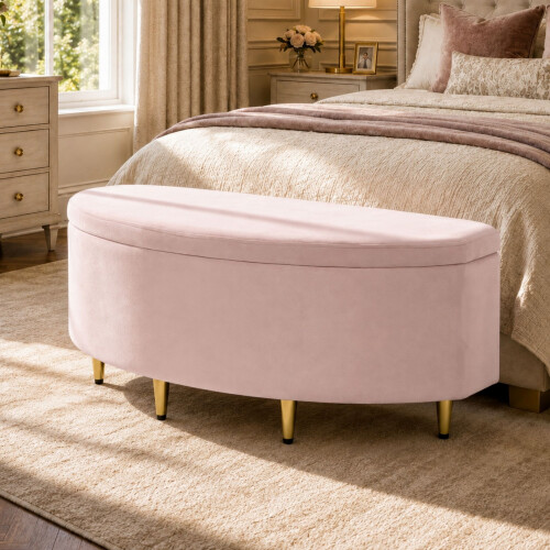 HOMAIRE Pink Velvet Upholstered Storage Bench 2