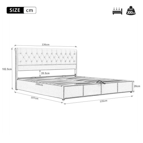 HOMAIRE Grey Velvet Double Bed with Storage 1