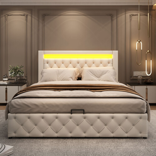 HOMAIRE Upholstered Bed 150x200cm White PU 2