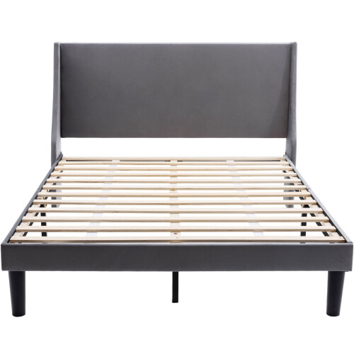 HOMAIRE Grey Velvet 4FT6 Upholstered Bed 1