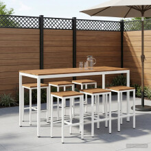 vidaXL Gartenbar-Tisch Natürlich und Weiß 196 x 80,5 x 105 cm