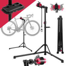 Support de réparation de vélo réglable en hauteur, acier noir, capacité 50kg, avec plateau magnétique et pliable