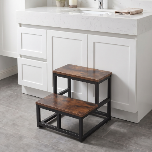 Living And Home 2-Step Stool with Metal Frame 1