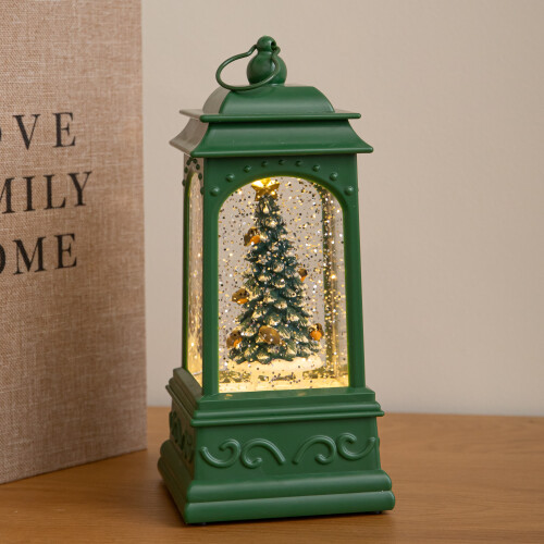 Premier 21cm Green Christmas Tree Water Spinner Lantern Warm White LED
