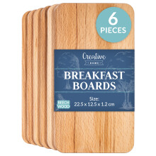 Creative Home 6 x Frühstücksbrettchen Holz Set | 22.5 x 12.5 x 1.2 cm