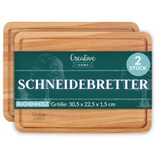 Creative Home 2 x Schneidebrett Holz | 30,5 x 22,5 x 1,5 cm
