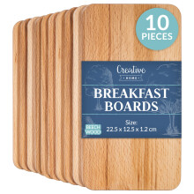 Creative Home 10 x Frühstücksbrettchen Holz Set | 22.5 x 12.5 x 1.2 cm