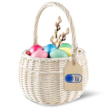 Creative Home Osterkorb Kleiner Weidenkorb Henkel Weiß Rund 22 x 22 x 26 cm