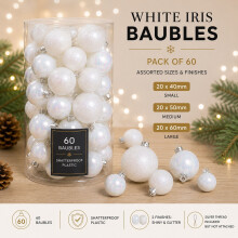 30 White Iridescent Baubles Shatterproof Christmas