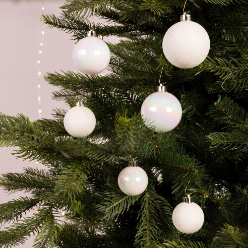 30 White Iridescent Baubles Shatterproof Christmas 1