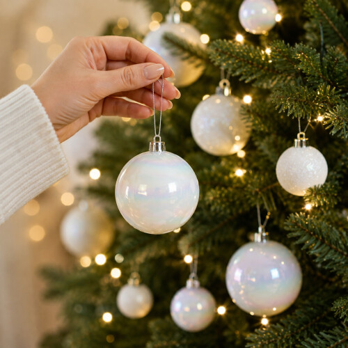 30 White Iridescent Baubles Shatterproof Christmas 2