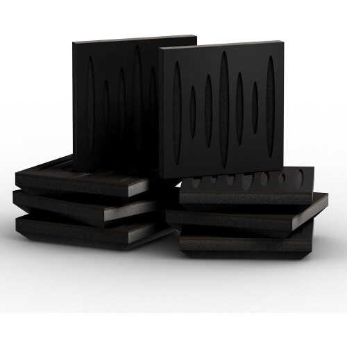 (Black) 8 Pack - Small Acoustic Panel | Decorative Sound Absorbing Wall Panel "PULSAR-Mini" 25x25x3 cm | Absorption & Diffusion