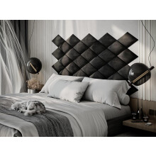 (Black) 2 Pack-RHOMBUS (25x43cm) Headboard Wall Panels | Soft Upholstered Velvet Tiles for Bedroom