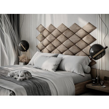 (Beige) 2 Pack-RHOMBUS (25x43cm) Headboard Wall Panels | Soft Upholstered Velvet Tiles for Bedroom